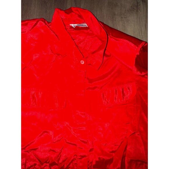 Karen Scott Red Button-Up Long Sleeve Shirt Womens Size 18 Shiny Polyester Vinta - Picture 3 of 6